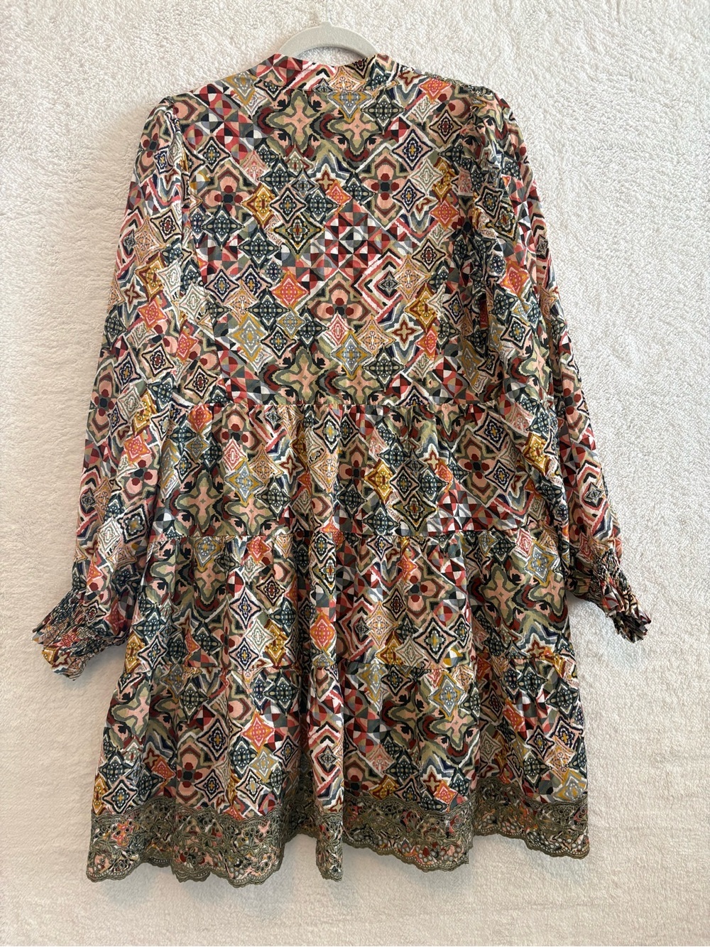 Hale Bob Amari Embroidered Olive Boho Long Sleeve Mini Dress Size Medium - Picture 6 of 11